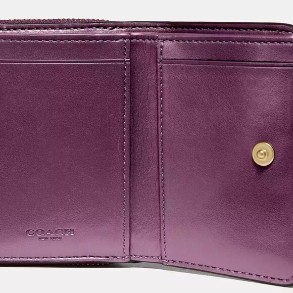 COACH Tri Wallet Metallic Leather Berry Classic "C" Brown NWT - Picture 11 of 12